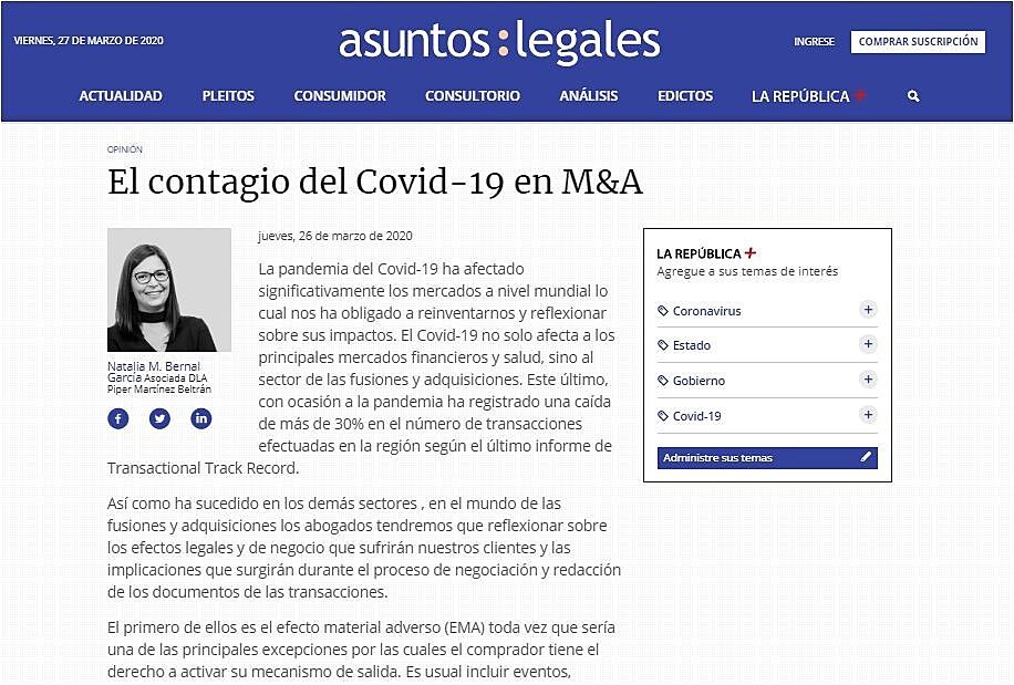 El contagio del Covid-19 en M&A